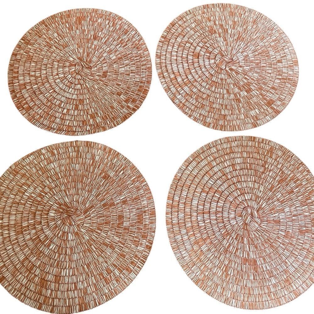 Food Network Paper Woven Round Placemats Set of 4 Burnt Orange and White